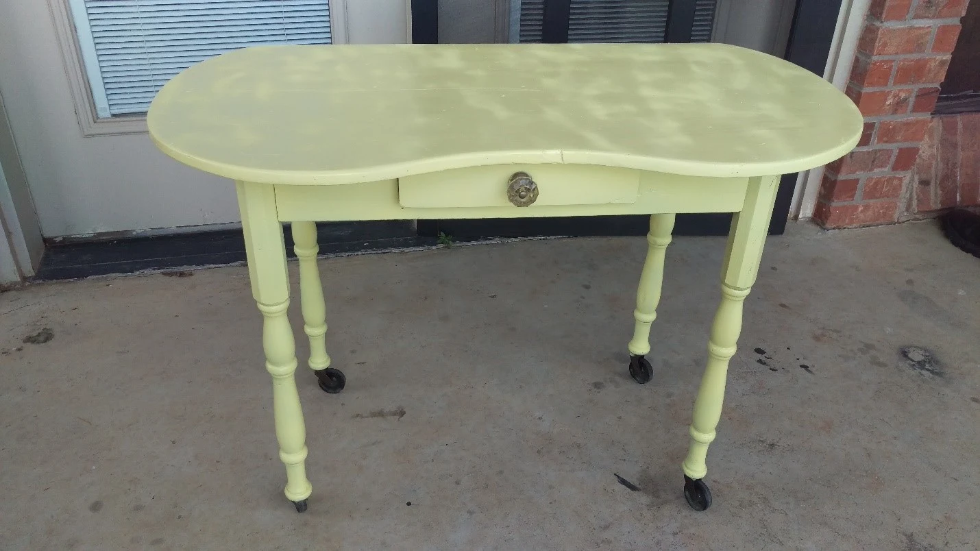 Spray Painting Furniture Yellow table finished
