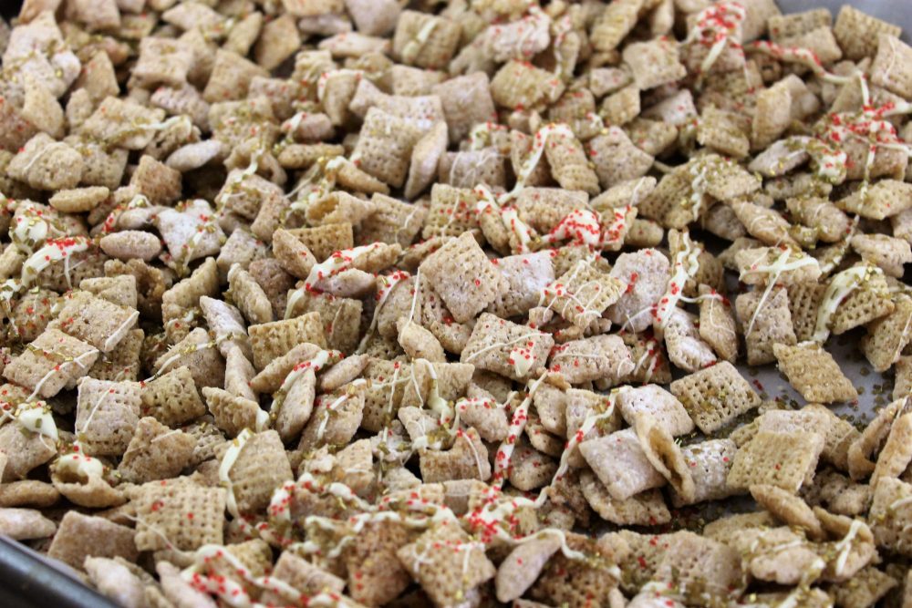 Sugar Cookie Chex Mix ready to set